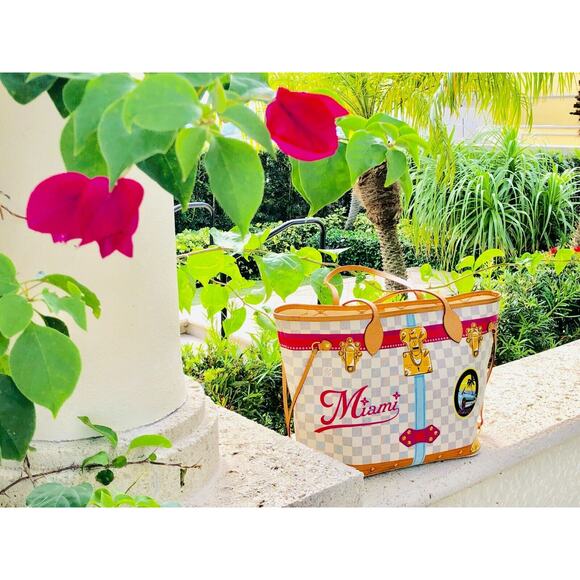 Louis Vuitton Neverfull MM Portofino Damier Azur Summer Trunk Bag Purse Rare LTD - Picture 10 of 16